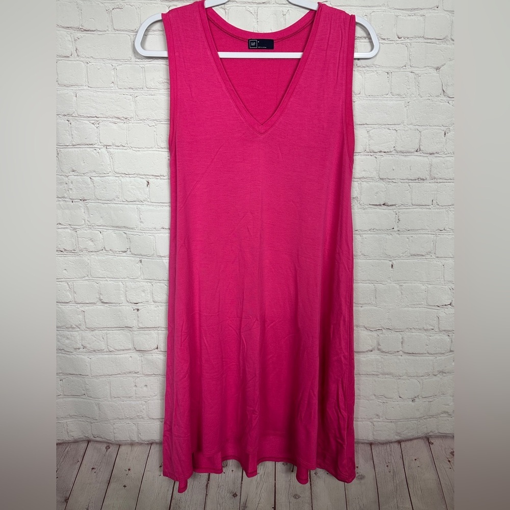 GAP SLEEVELESS TANK‎ SWING DRESS pink knit viscose rayon sz M GUC